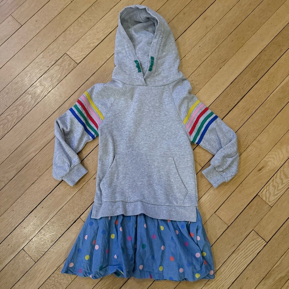 Boden Grey Rainbow Sweatshirt Combo Dress 7-8 Girls